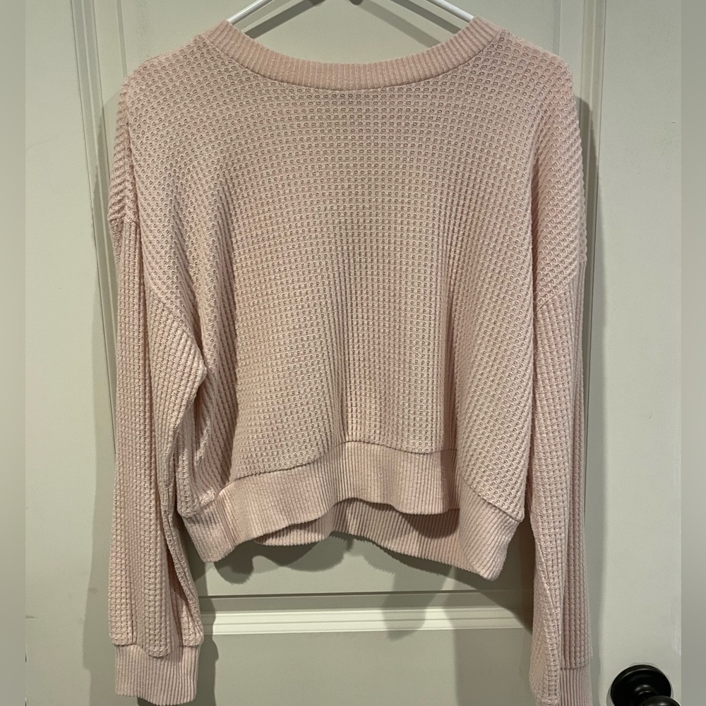 Lulu's Blush Pink Thermal Waffle Cropped Top Sz M Long Sleeve SOFT